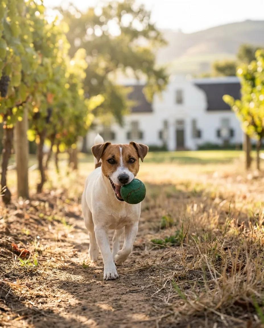 A Jack Russell carrying a green ball