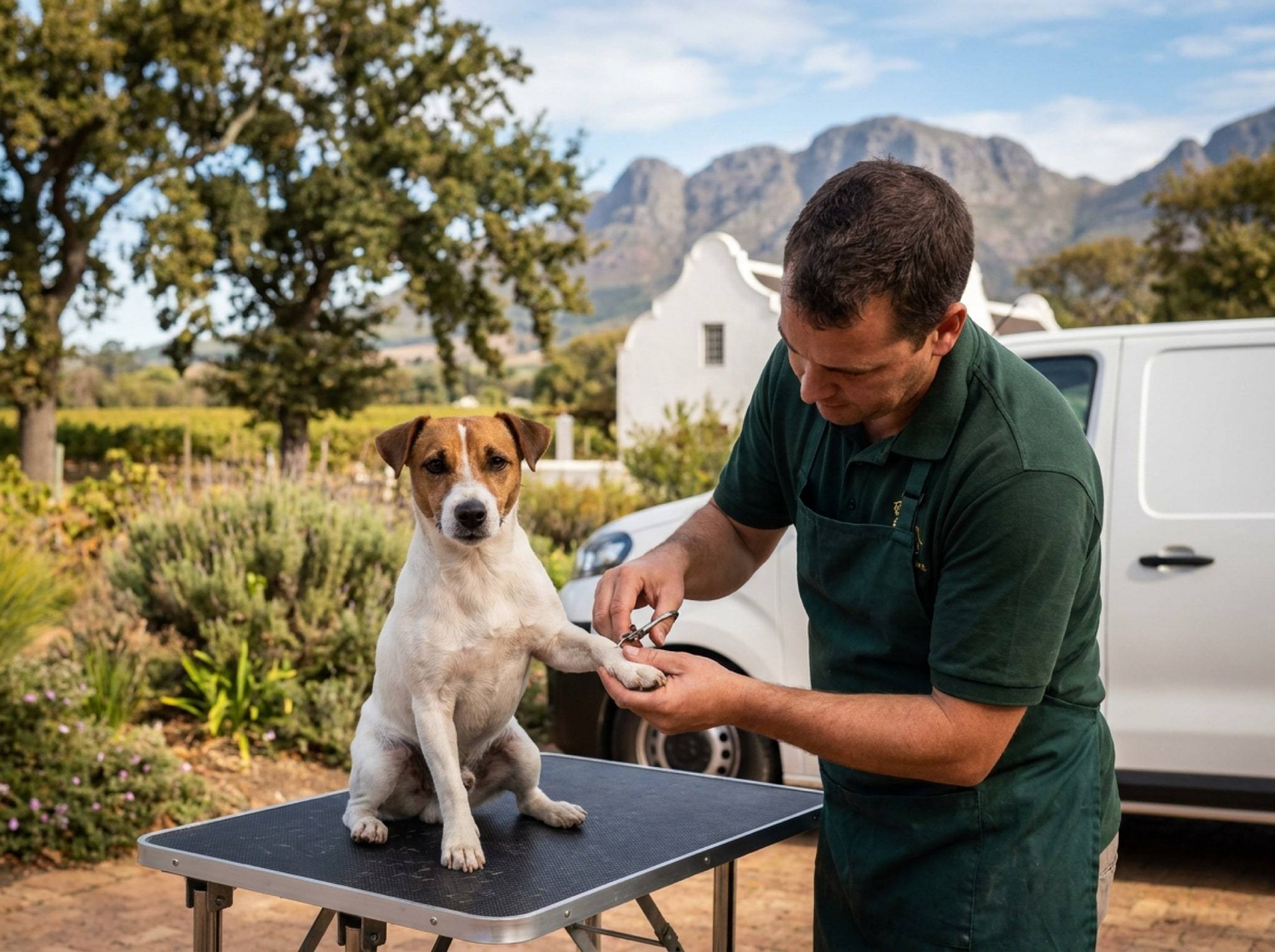 A groomer clips a Jack Russell's nails